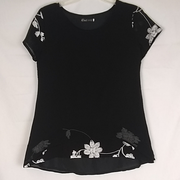 cat Tops - Cute sheer black blouse. X Large